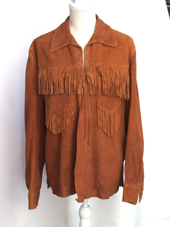 Vintage 1970s Suede Fringe Jacket, Unlined, Unisex (women's size 8)