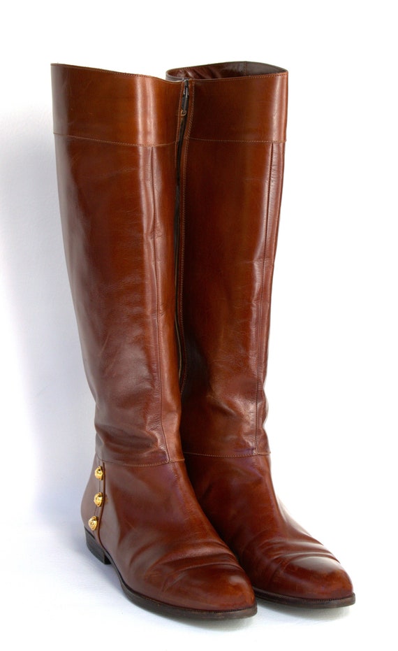 Vintage Ferragamo Brown Leather Zip Up Riding Boot