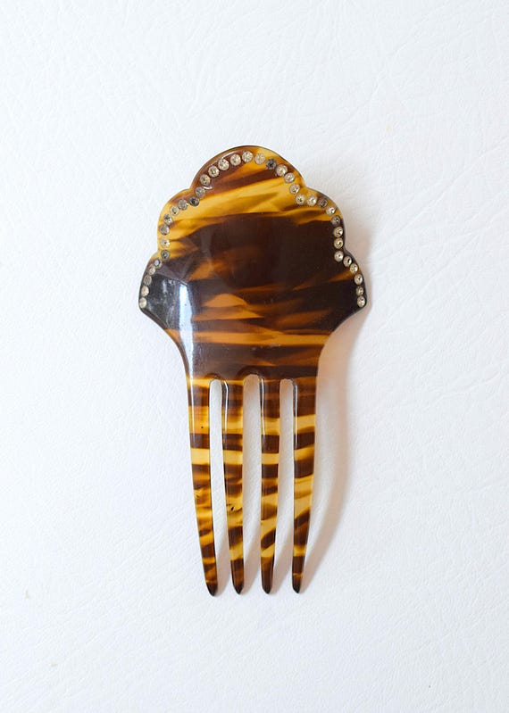 Antique Art Deco Tortoise Celluloid Scalloped Hair Comb With  display picture 3