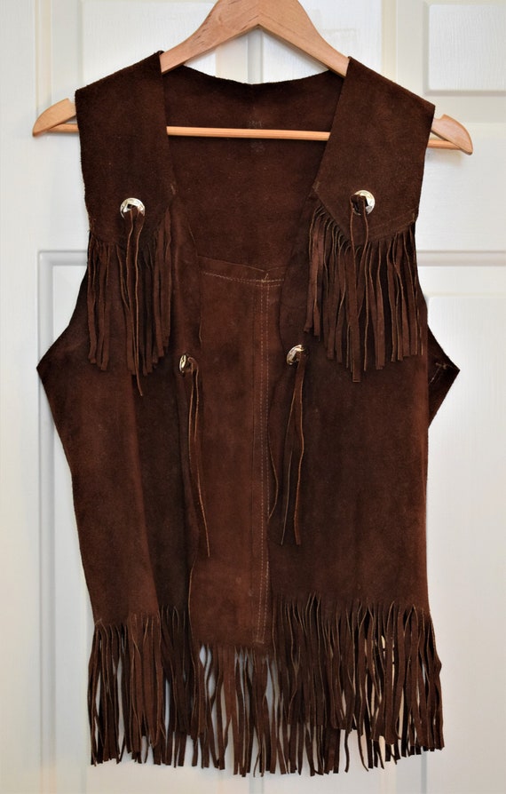 Vintage Womens Brown Suede Fringe Vest, size small