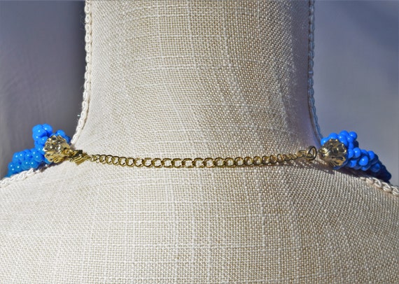 Vintage Cobalt Blue Seed Bead Bib Necklace With A… - image 3