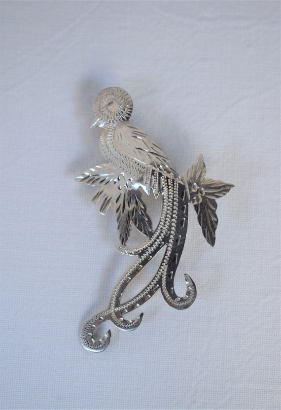 Vintage 900 Silver Guatemala Quetzal Bird Brooch 2