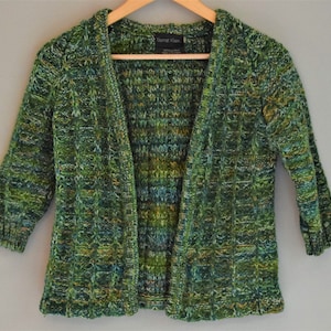 Vintage Bernat Klein Green 100% Soft Wool Heavyweight Cardigan, Size Small