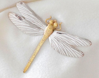 Broche de libélula de plata de ley y latón de 5" firmado por Courtney Design, década de 1980