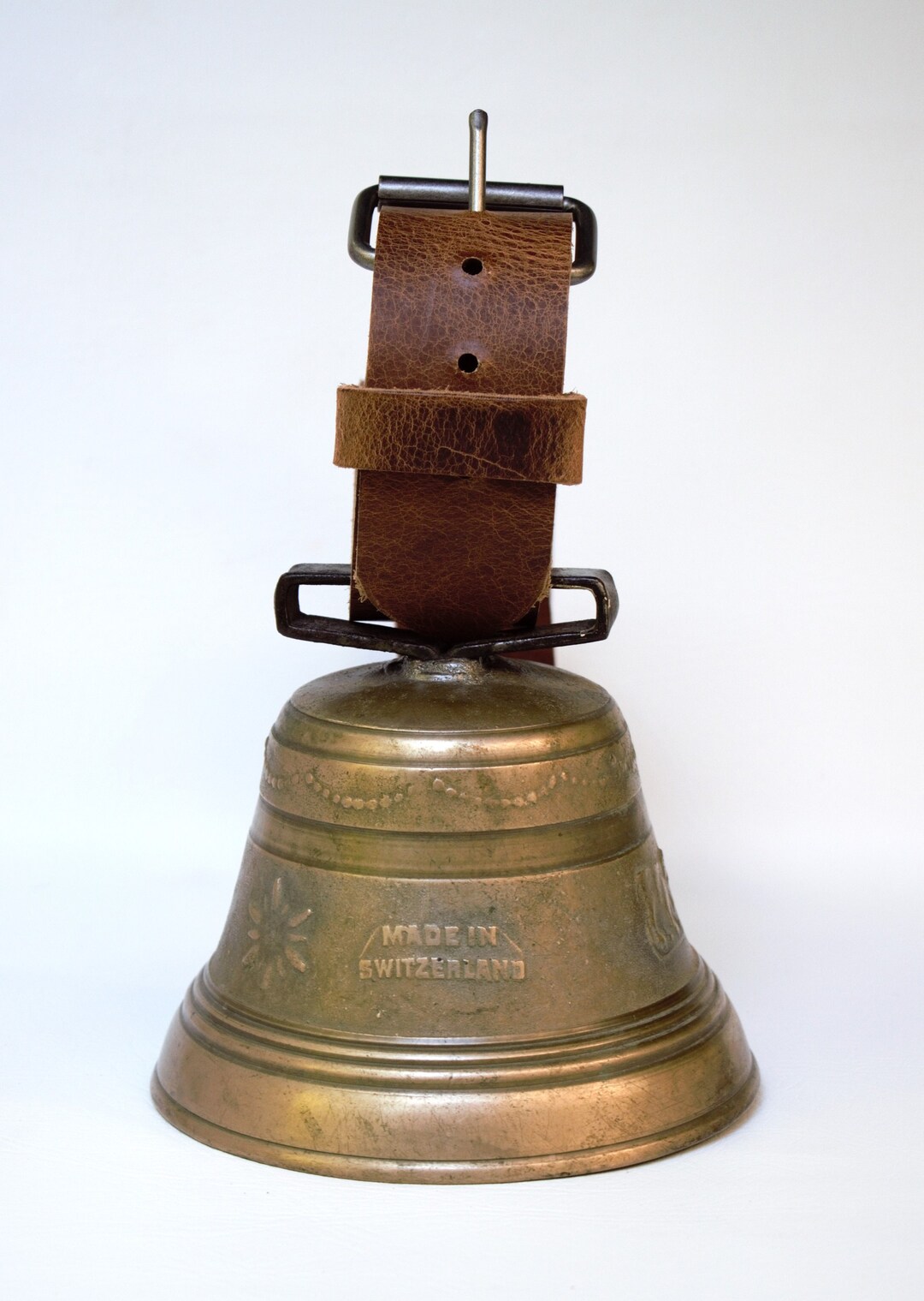 Antique Large Cow Bell With Cows, Swiss Cross Shield and Wheat/flower