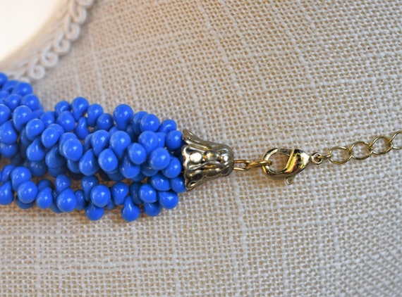 Vintage Cobalt Blue Seed Bead Bib Necklace With A… - image 4