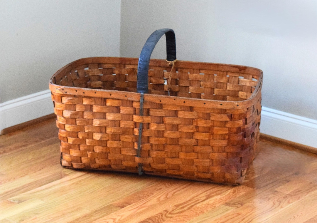 Antique American Extra Large Splint Oak Basket, Signed, Ca 1890, 31" X ...