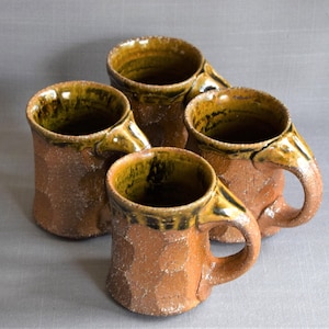 Juego de 4 tazas de cerámica de alta temperatura de Jeff Diehl Lockbridge Pottery, 6 oz, firmadas