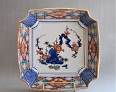 Showa Period Shibata Gilt Imari Porcelain Square Lobed Serving Bowl quot Three Friends Of Winter quot 8 3 4 quot