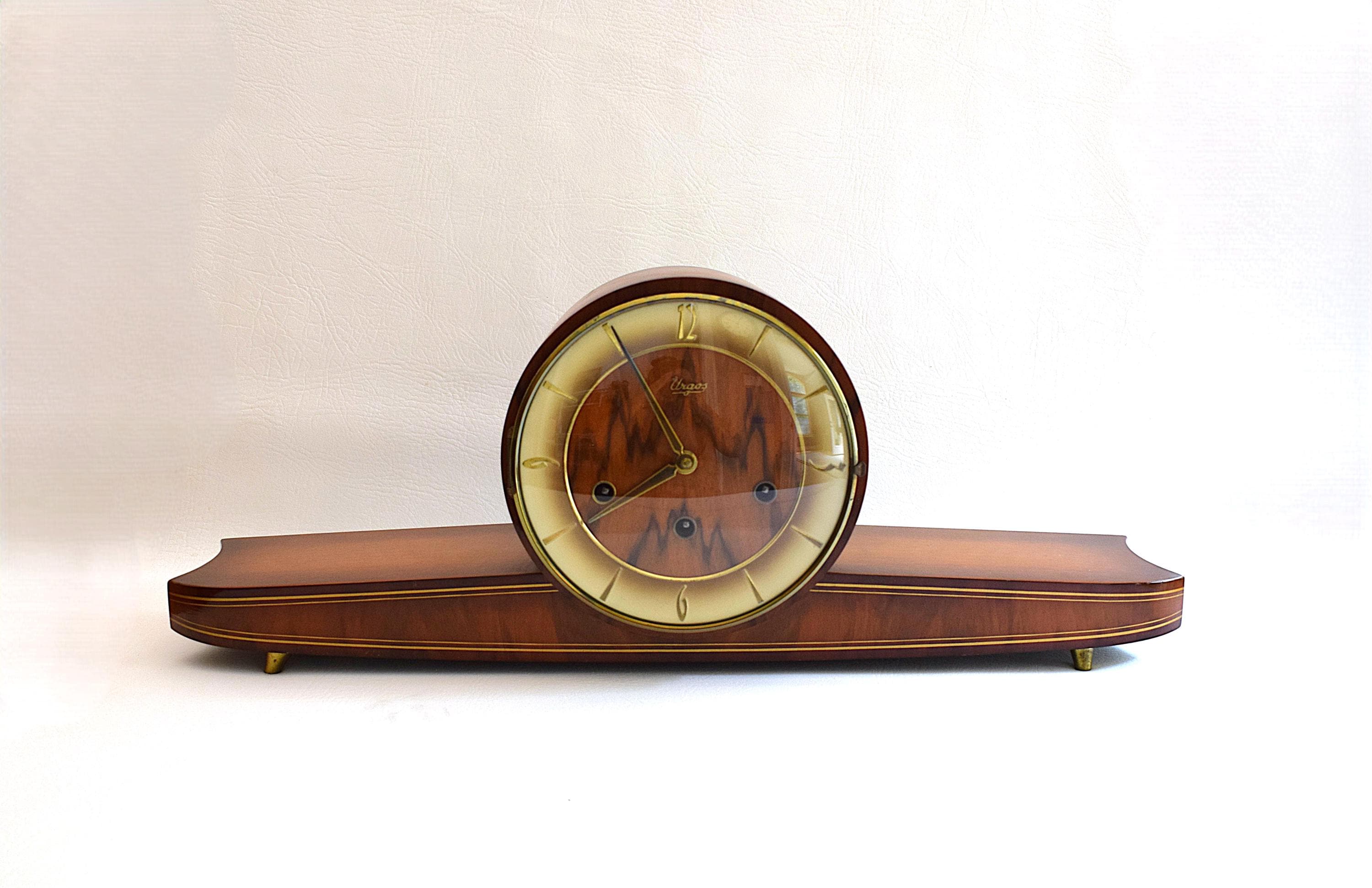 アールデコ様式 置時計 メタルフレーム ヴィンテージ　元箱入り　現在不動 Art Deco Urgos 8 Day Westminster Chime Mechanical Mantel Clock