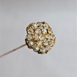 Victorian/Art Nouveau Rhinestone Cluster Gilt Filigree Brass Hat Pin, 7&quot;