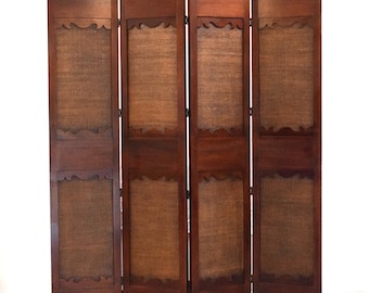 Vintage Milling Road For Baker Furniture Mahogany 4 Panel Folding Screen Room Divider, Ca 1973
