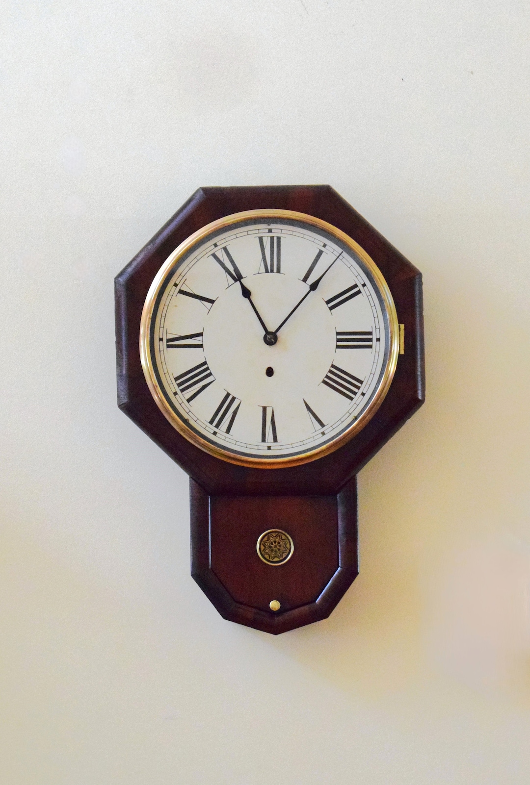 William L Gilbert Clock Co. 12" Rosewood Drop Octagon Pendulum Wall ...