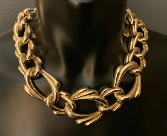 Huge statement vintage  gold plate chain necklace - image 1