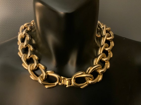 Huge statement vintage  gold plate chain necklace - image 2