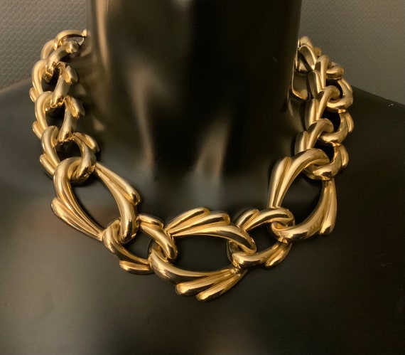 Huge statement vintage  gold plate chain necklace - image 3
