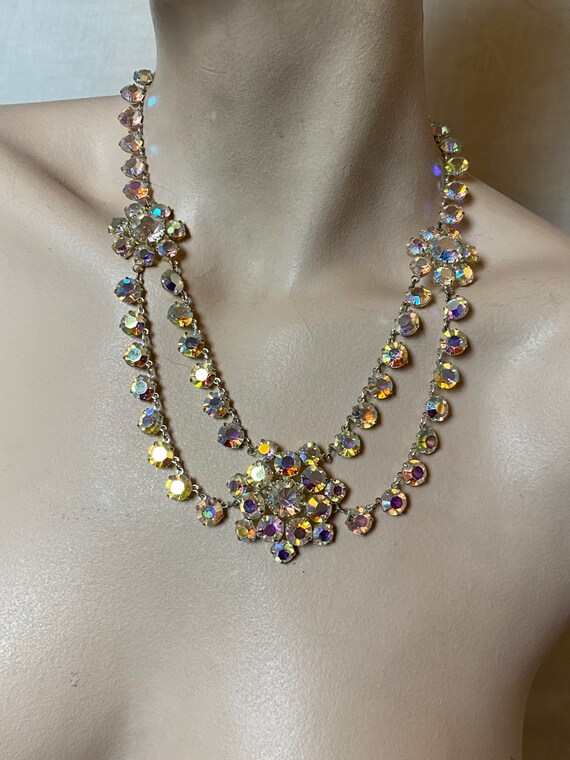 Statement 1950s Rainbow Fire Crystal Necklace