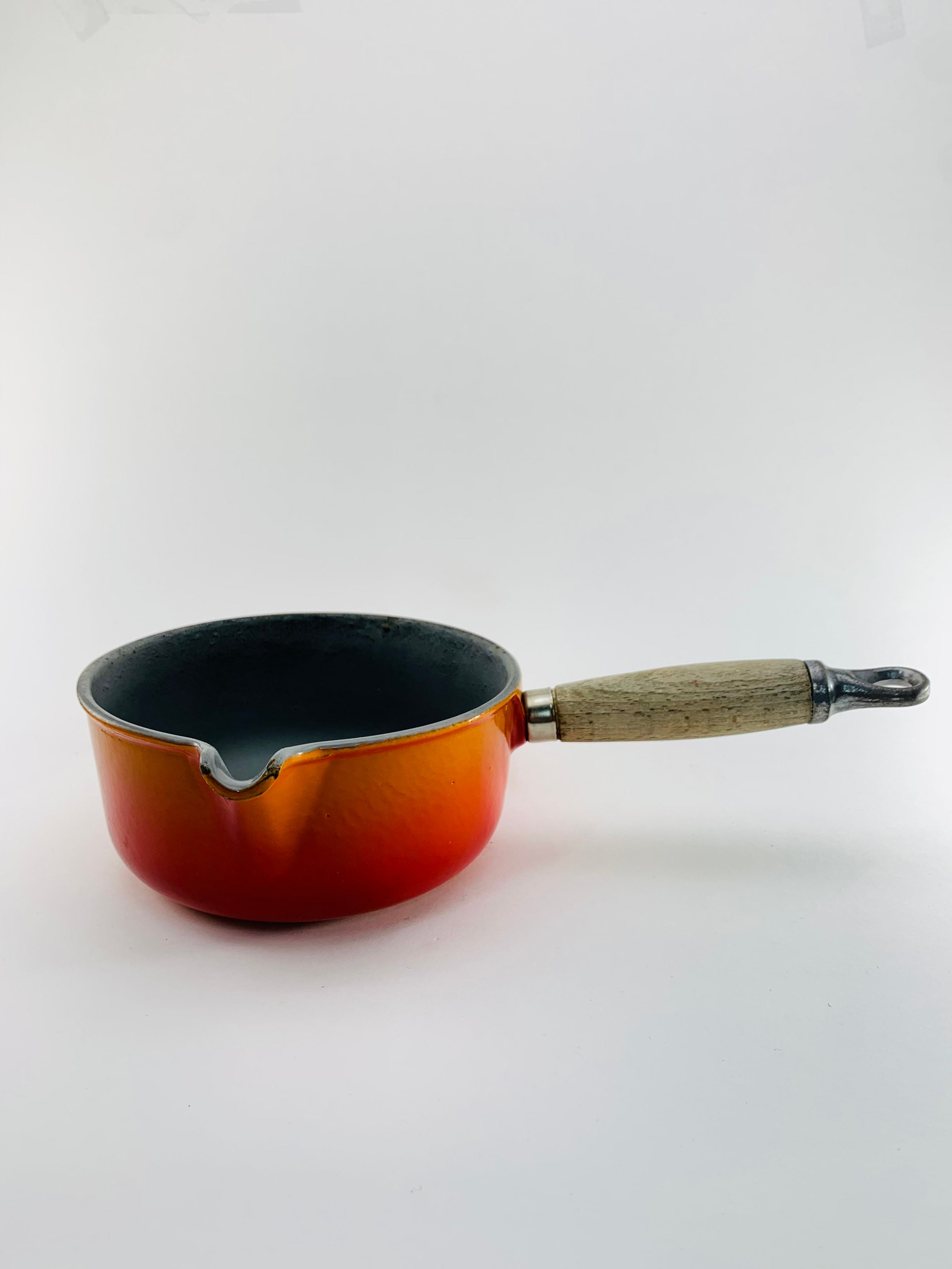 Le Creuset Sauce Pan Enamel Cast Iron Pot Wood Handle Flame -  Denmark