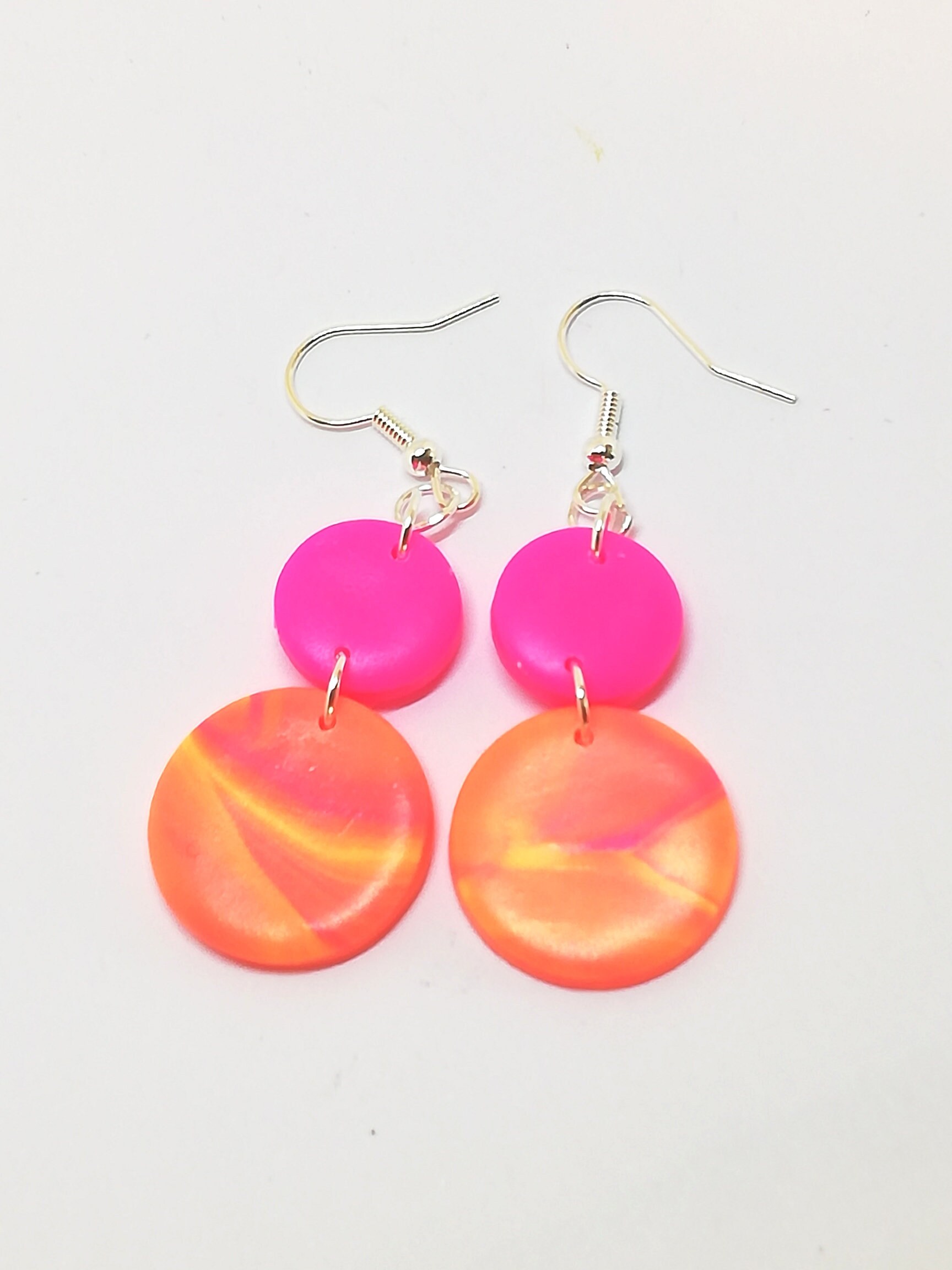 Pink and orange neon funky unique dangle earrings Etsy