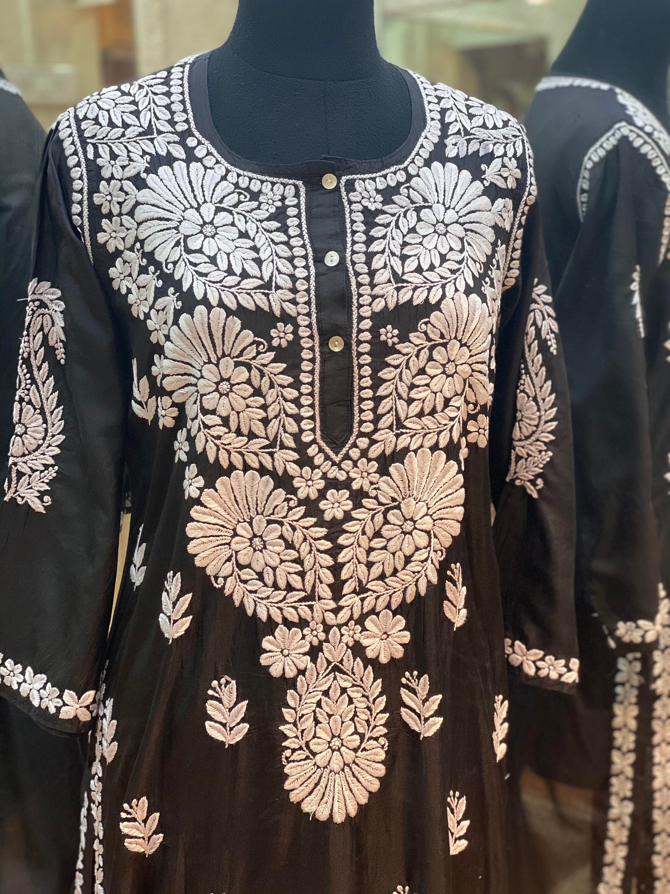 chikankari silk kurta