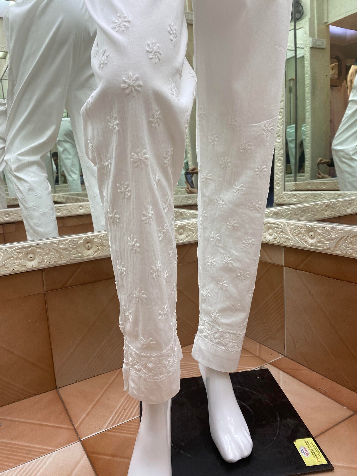 White Pure Cotton Chikankari Stretchable Legging Pants | Etsy