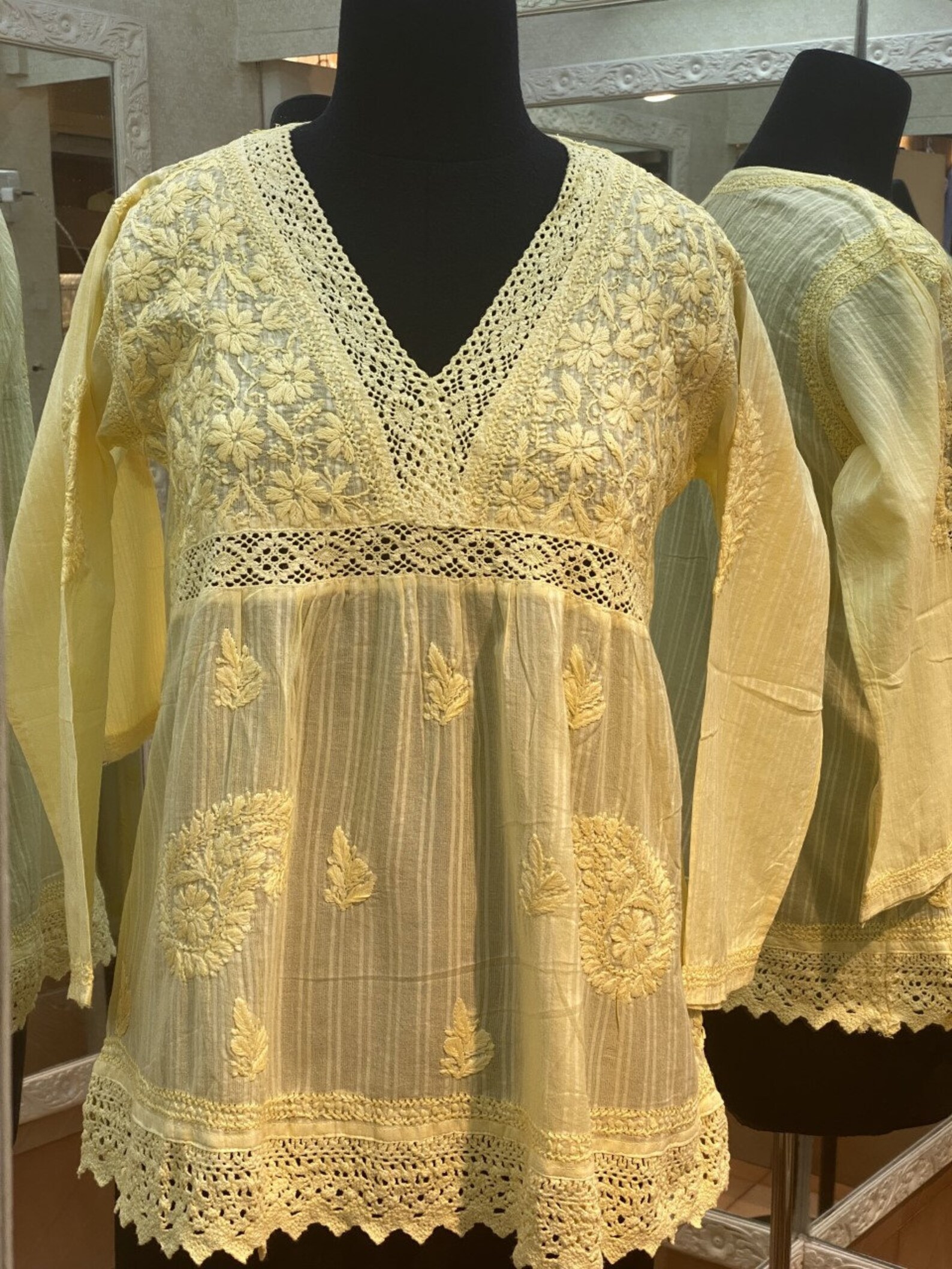 Chikankari Sunshine Yellow Short Cotton Kurta Etsy