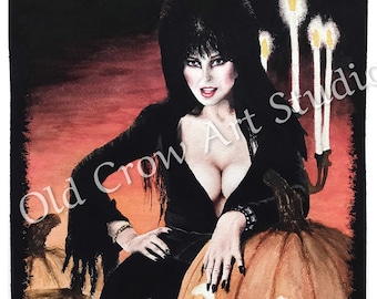 Elvira ORIGINAL painting, halloween, horror, movie macabre, horrorqueen, scary, sexy, goth, gothic, mistress of the dark