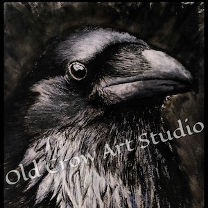 Crow print, Old Crow, animal art, bird art, corvid painting, crows, animal painting, bird painting, fine art, goth art, goth bird