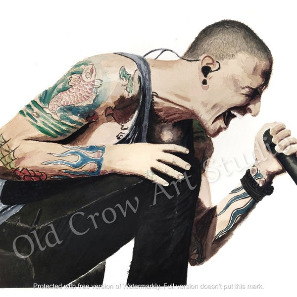 Chester Bennington of Linkin Park, PRINT watercolor fine art print, rock music, aquarelle, poster