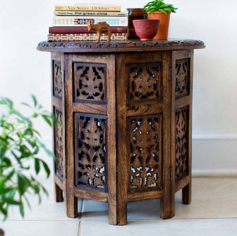 Antique Round End Tables For Living Room Bedroom Boho Solid Etsy