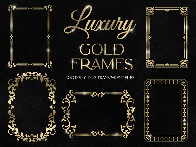Gold Frames Gold Clipart Gold Design Digital Frame Logo Etsy