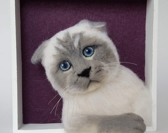 Cat sculpture in frames, 3D pet portraits,Realistic pet Memorial frame, Custom dog needle felt framed, Pet loss, Personalized animal clones