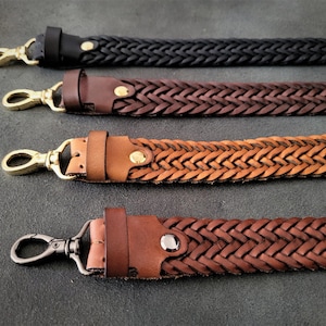 Long Braided leather bag strap, bag replacement strap Ready High quality handle, Leather purse Straps elegant, Braid quality Shoulder bag image 18