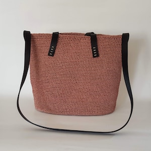 Natural Straw Raffia Bucket Bag, woven with striped natural colors for summer clothes, genuine leather handle handy for all days