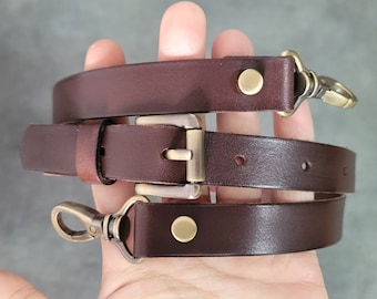 Handmade Leather Adjustable Bag Strap: 3/4&quot; Wide Crossbody Replacement