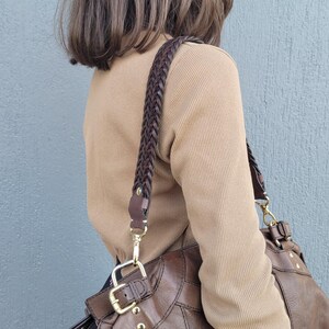 Long Braided leather bag strap, bag replacement strap Ready High quality handle, Leather purse Straps elegant, Braid quality Shoulder bag image 12