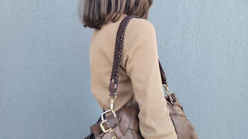 Long Braided leather bag strap, bag replacement strap Ready High quality handle, Leather purse Straps elegant, Braid quality Shoulder bag image 12