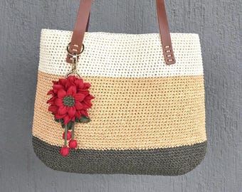 Handmade Leather Floral Bag Charm, Elegant Flower Keychain, Boho Accessory