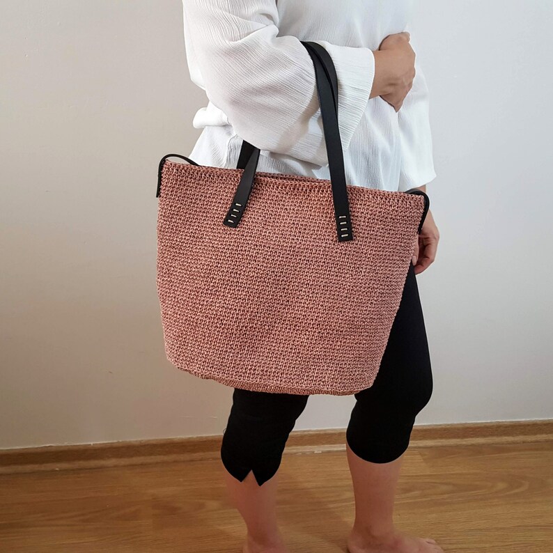 Striped raffia Bucket Bag