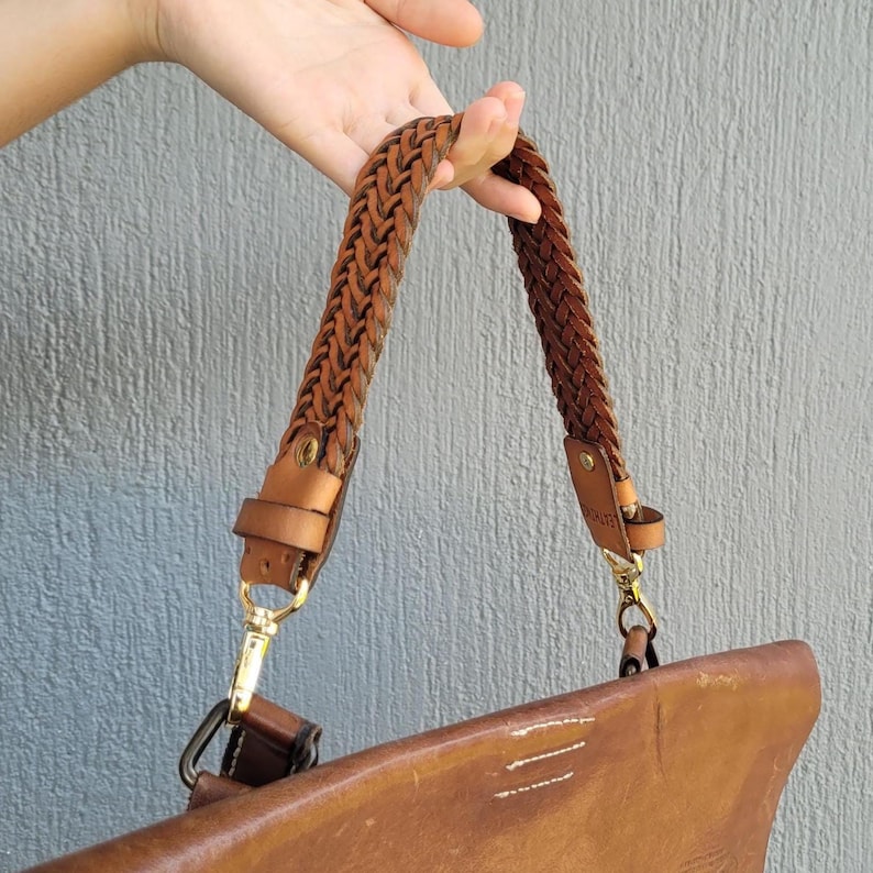 Long Braided leather bag strap, bag replacement strap Ready High quality handle, Leather purse Straps elegant, Braid quality Shoulder bag image 14