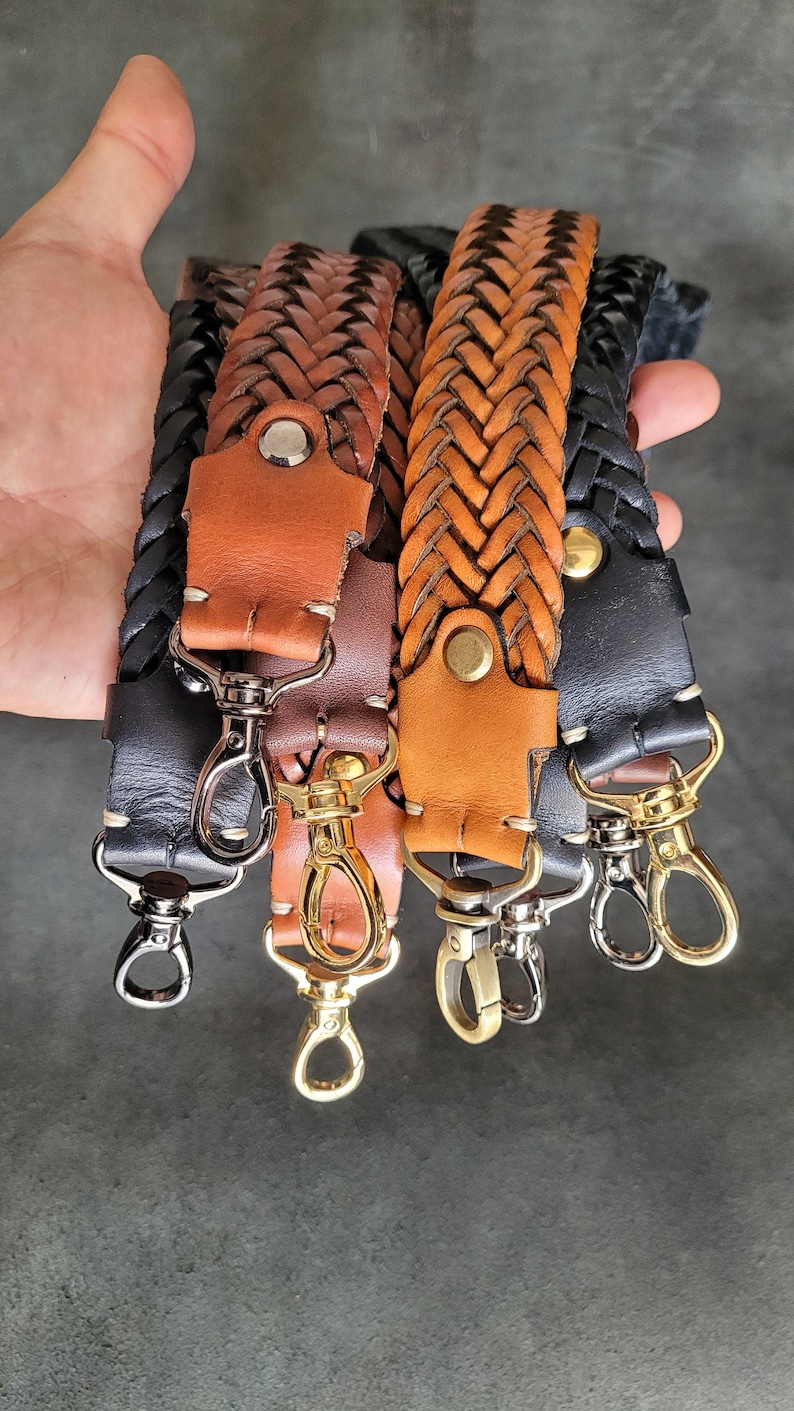 Long Braided leather bag strap, bag replacement strap Ready High quality handle, Leather purse Straps elegant, Braid quality Shoulder bag image 7