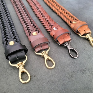 Long Braided leather bag strap, bag replacement strap Ready High quality handle, Leather purse Straps elegant, Braid quality Shoulder bag image 16