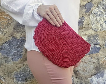 Red Crochet Raffia Clutch Bag: Bohemian Summer Handbag
