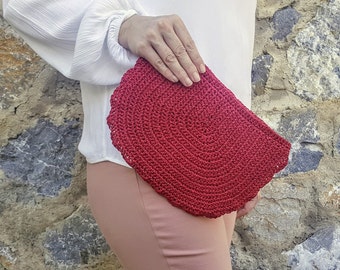 Vintage boho Crochet naturale paglia paglia rafia colore rosso usato Clutch Bag, borsa a mano estiva, elegante frizione