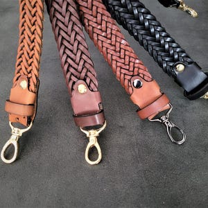 Long Braided leather bag strap, bag replacement strap Ready High quality handle, Leather purse Straps elegant, Braid quality Shoulder bag image 17