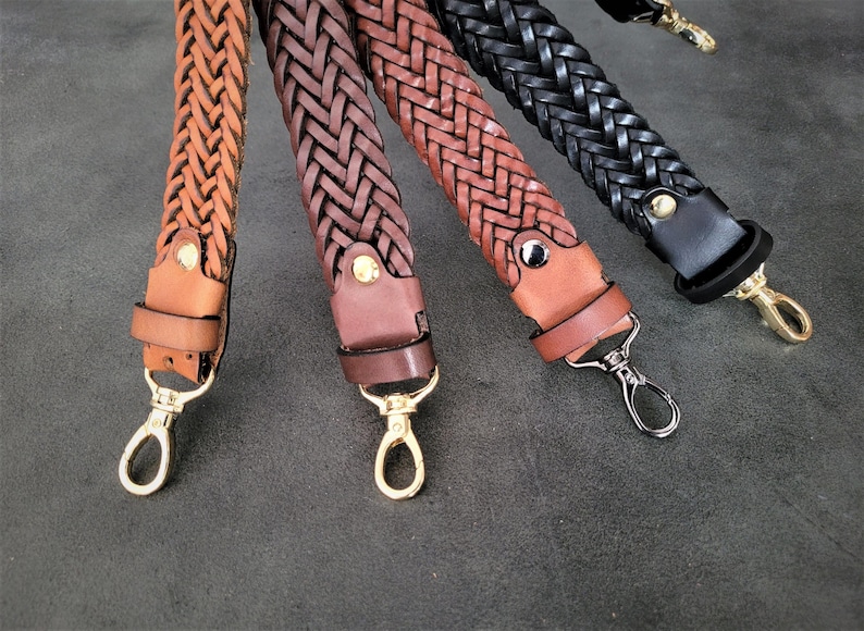 Long Braided leather bag strap, bag replacement strap Ready High quality handle, Leather purse Straps elegant, Braid quality Shoulder bag image 17