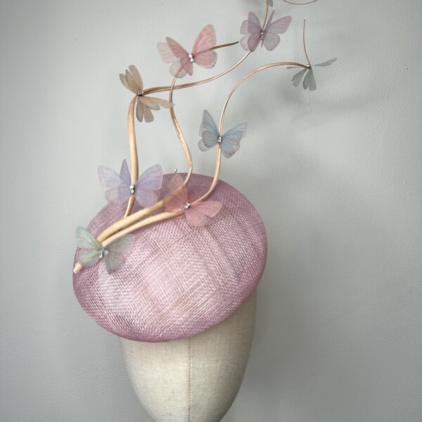 An Elegant lilac Fascinator with Colourful Butterflies & Quills Hat Wedding Races KittyMay.Online