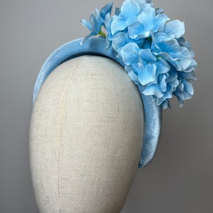 Beautiful Baby Blue Hydrangea Cluster Headband Wedding Races KittyMay.online