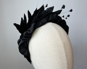 Black Feather headband, Statement Fascinator, Wedding, Races, KittyMay.online