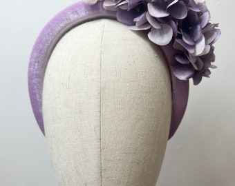 Lilac Hydrangea Velvet Headband: Wedding Races Headpiece